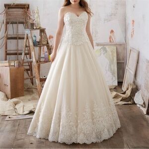 MORI LEE Ivory Beaded Corset Tulle Strapless Bridal Wedding Ball Gown Plus Size